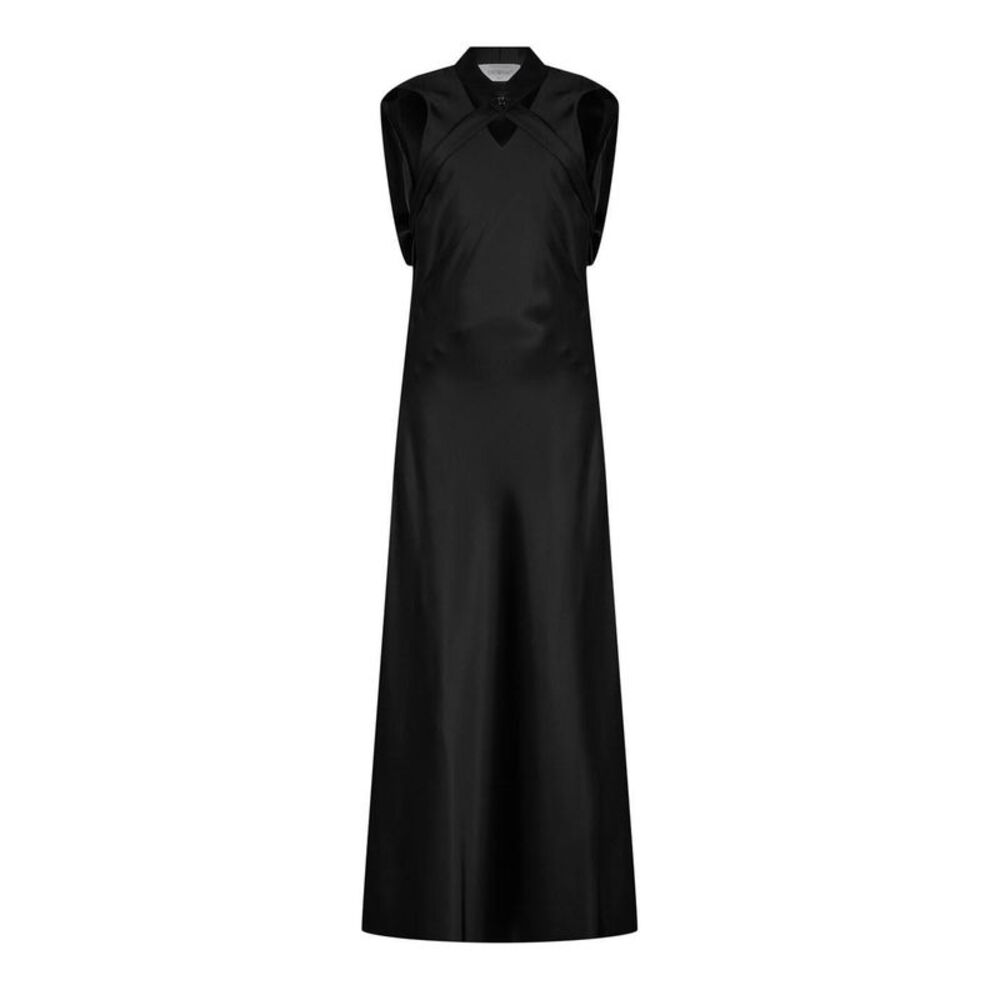 Off White Womens/Ladies Cut Out Satin Sleeveless Maxi Dress / Black